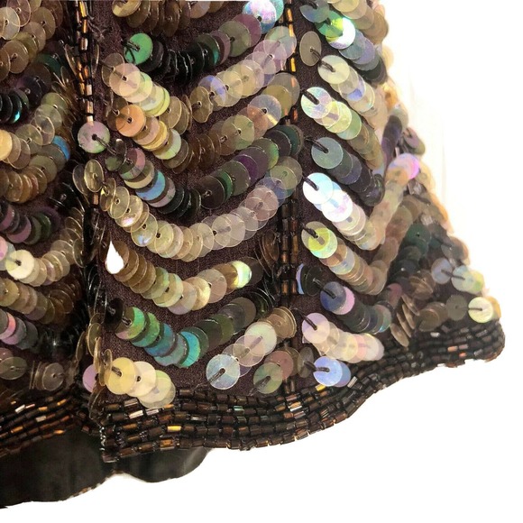 Sequined Silk Tank Top Brown Iridescent Beaded M - Picture 10 of 11